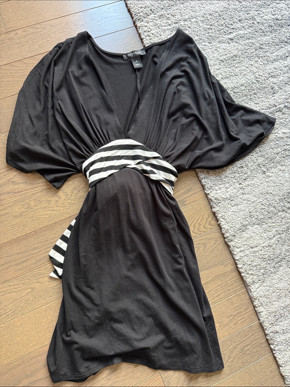 White House Black Market Black Tunic with Black-and-White Striped Waist